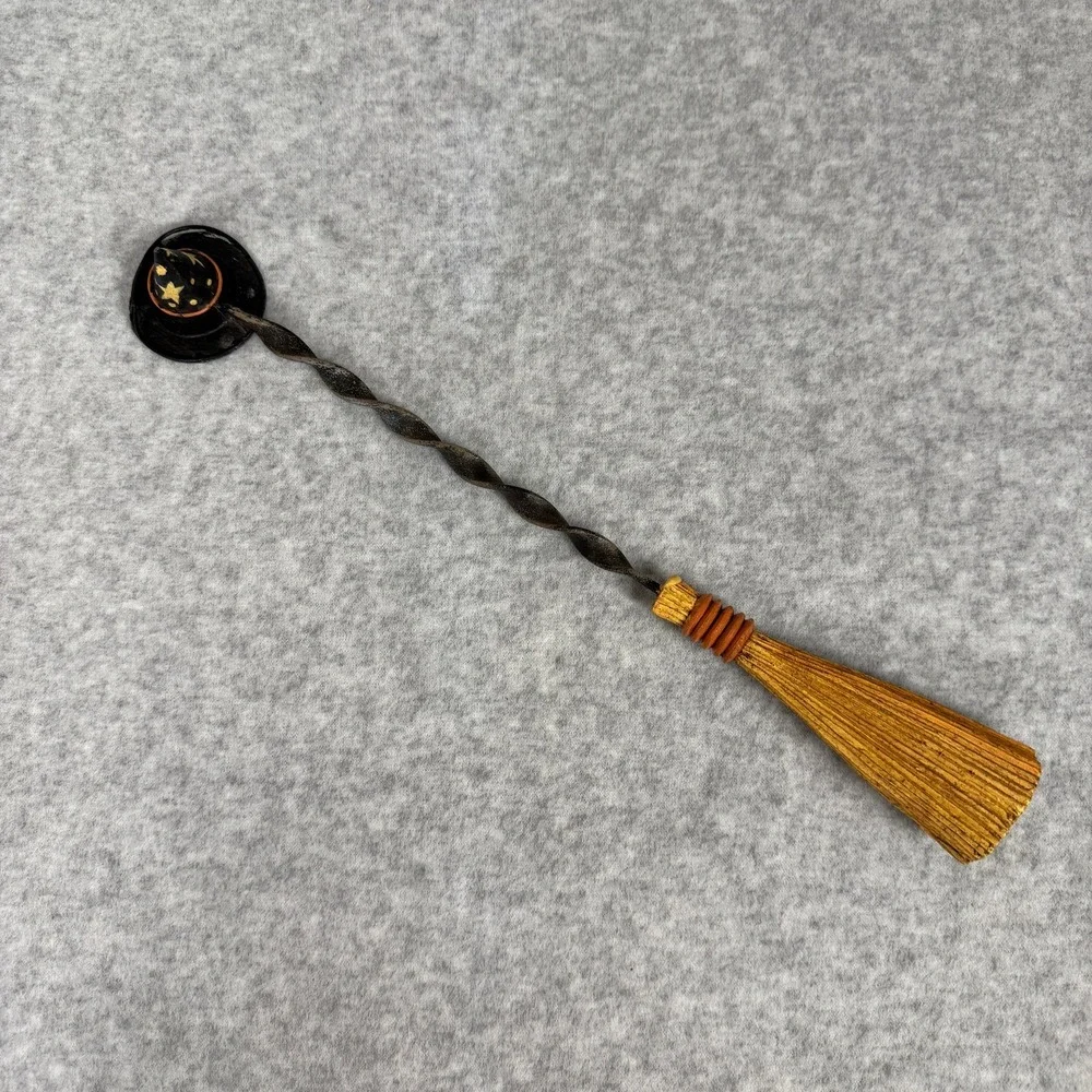 Vintage Midwest of Cannon Falls Halloween Witch Broom Pewter Candle Snuffer Rare